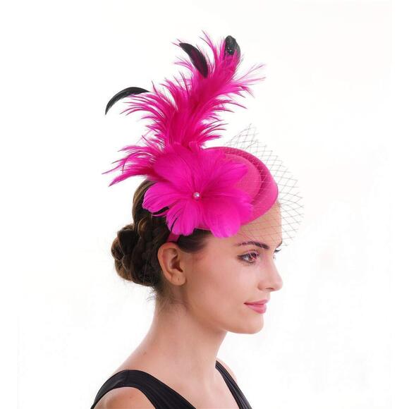 Fascinators Hat Flower Pillbox Feather Mesh Kentucky Derby Tea Party 3969 - Picture 3 of 6